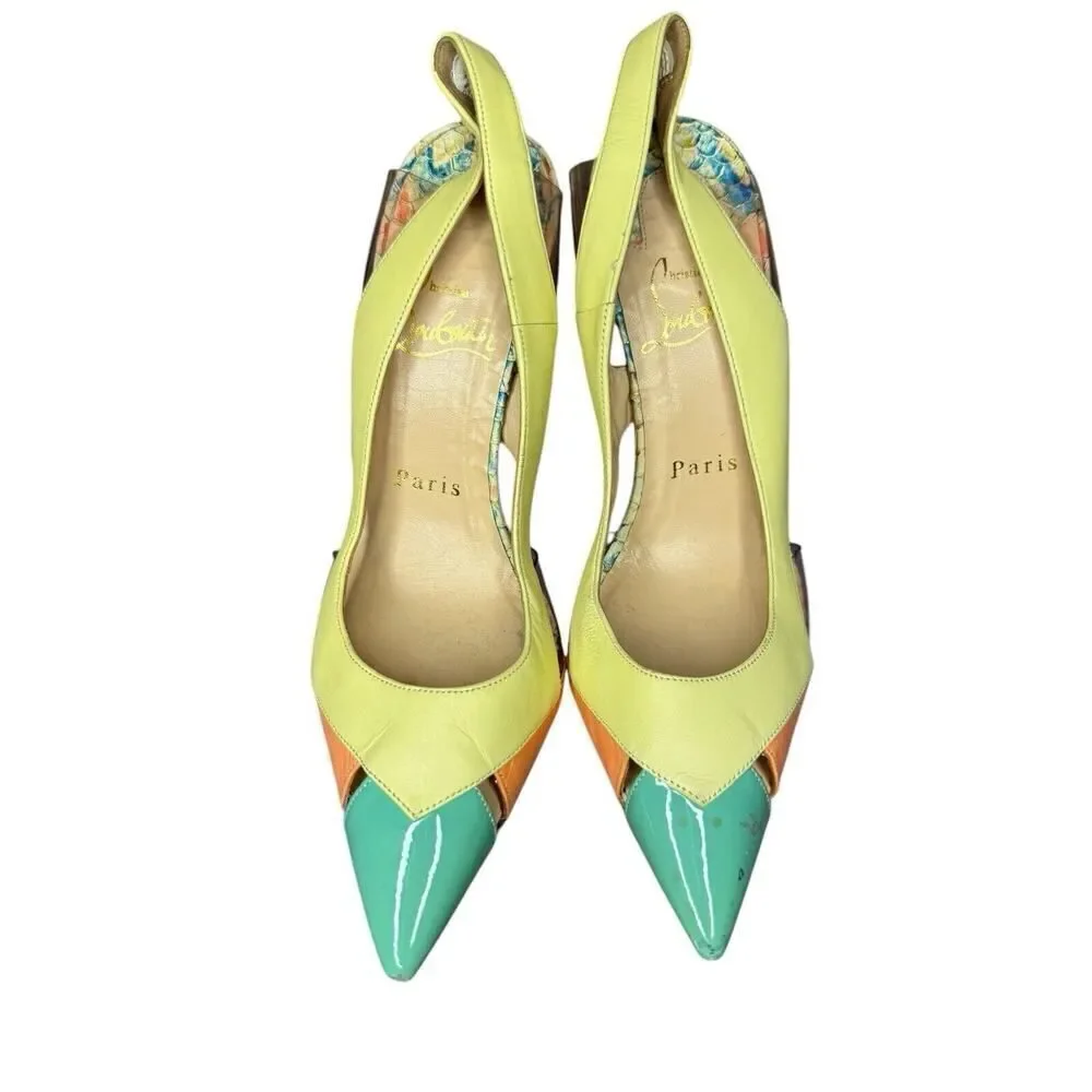 Christian Louboutin Tricolor Python Embossed/Leather PVC Sling Back Sandals 35.5